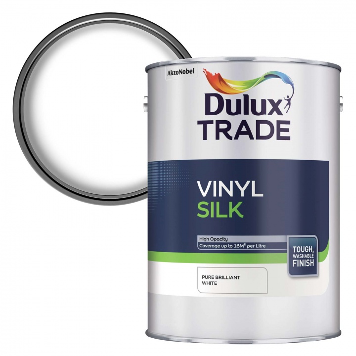 Dulux Trade Vinyl Silk Emulsion Brilliant White 5ltr Selco