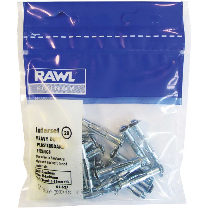 Rawlplug Interset & Screws M4 x 40mm (Pk 20)