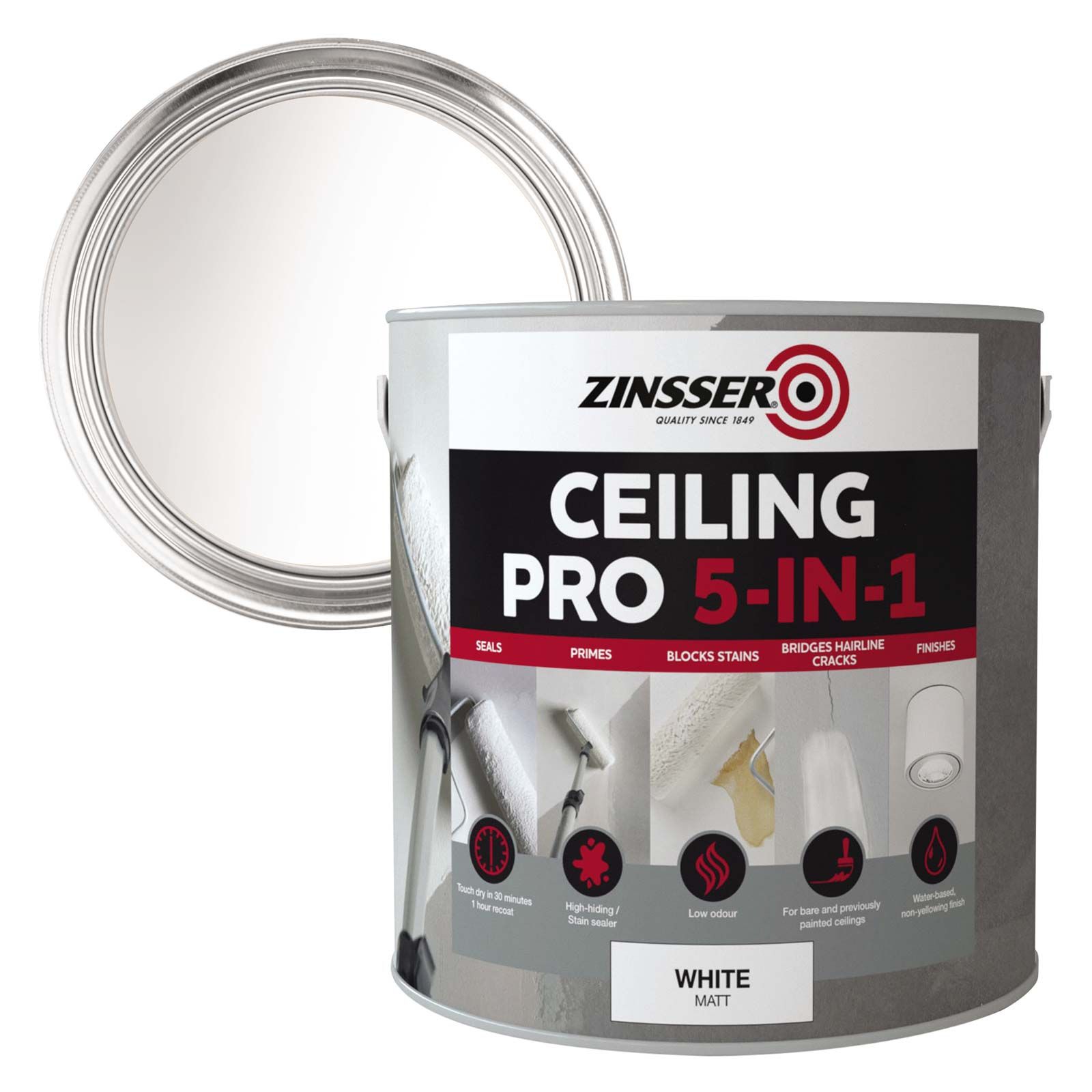 Zinsser Ceiling Pro 5 In1 Matt White 2 5ltr Selco