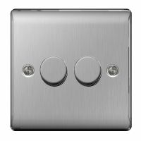 BG Nexus 2 Gang 2 Way Push Dimmer Brushed Steel