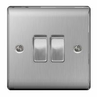 BG Nexus 2 Gang 2 Way Switch Brushed Steel