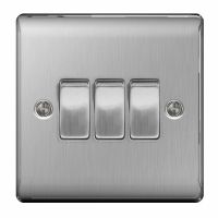 BG Nexus 3 Gang 2 Way Switch Brushed Steel