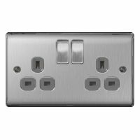 BG Nexus 2 Gang 13A Switched Socket Brushed Steel