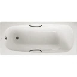 White steel bath with twin chrome grips