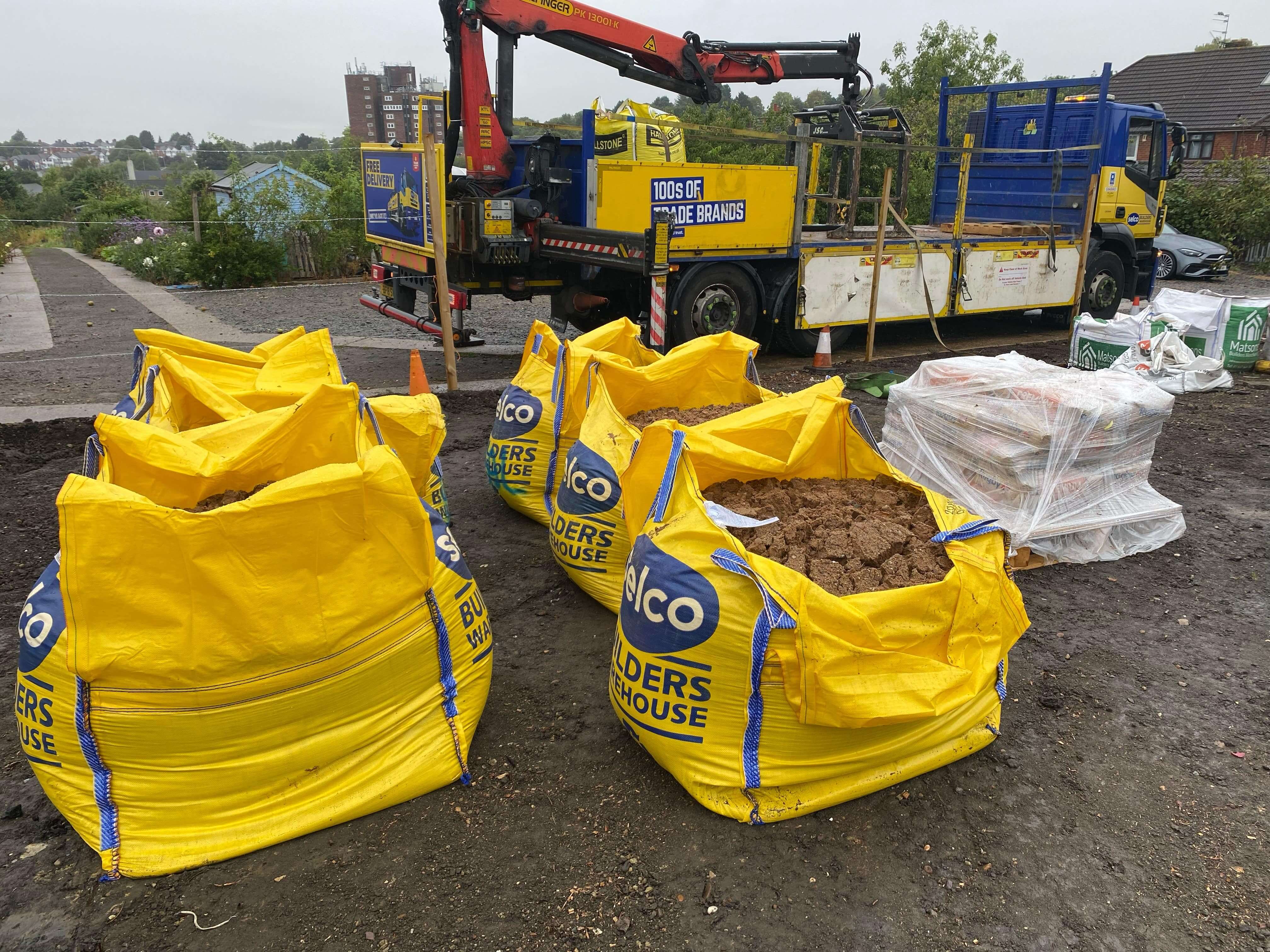 Allotment with bulk bags of aggregates from Selco