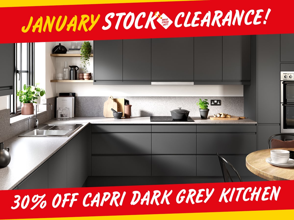 30% off Capri Dark Grey Kitchen