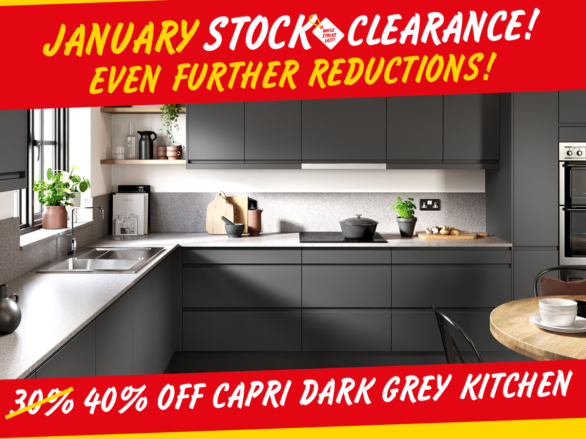 40% off Capri Dark Grey Kitchen