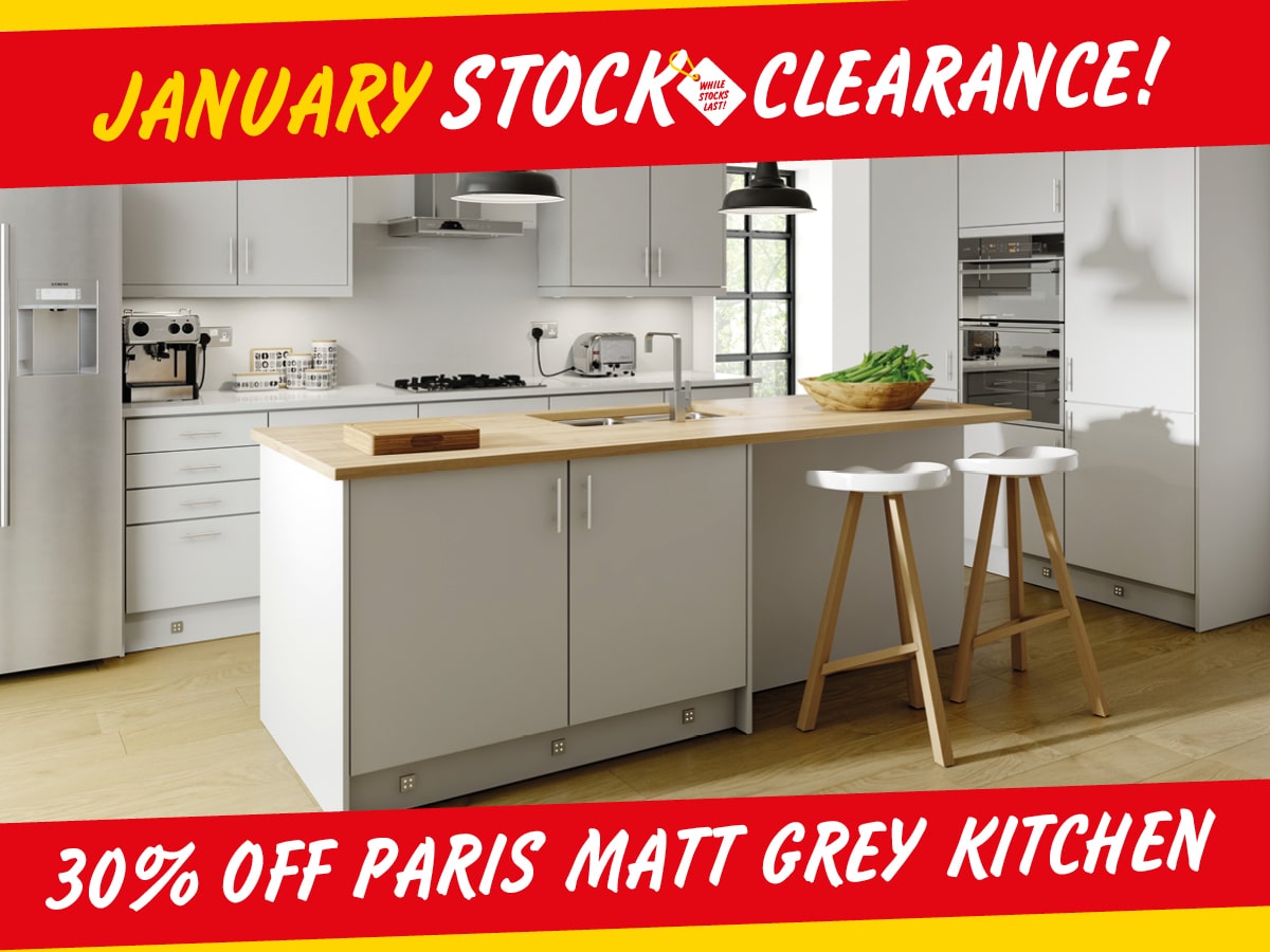 30% off Paris Matt Grey Kitchen