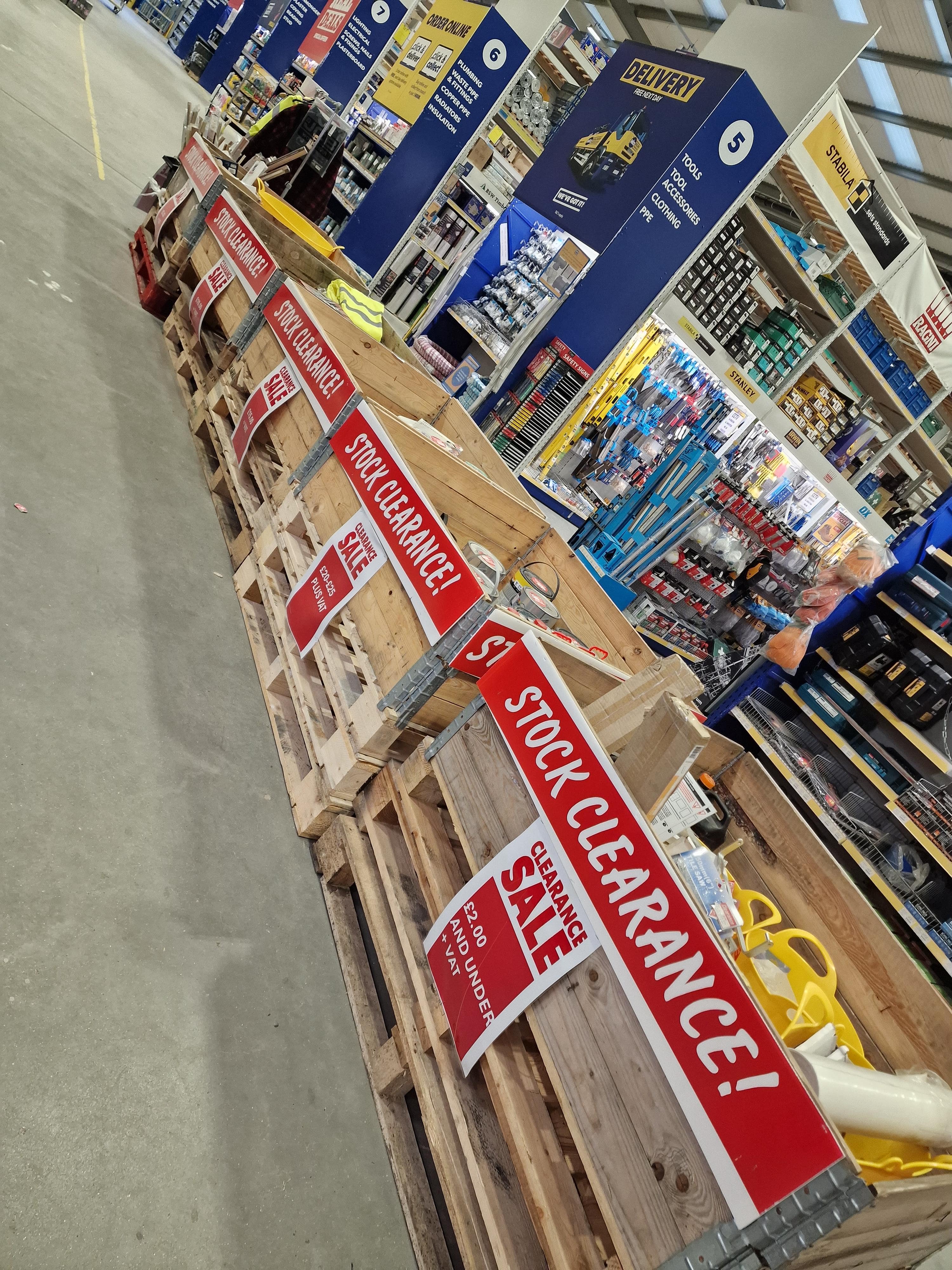 Stock clearance pallets in branch