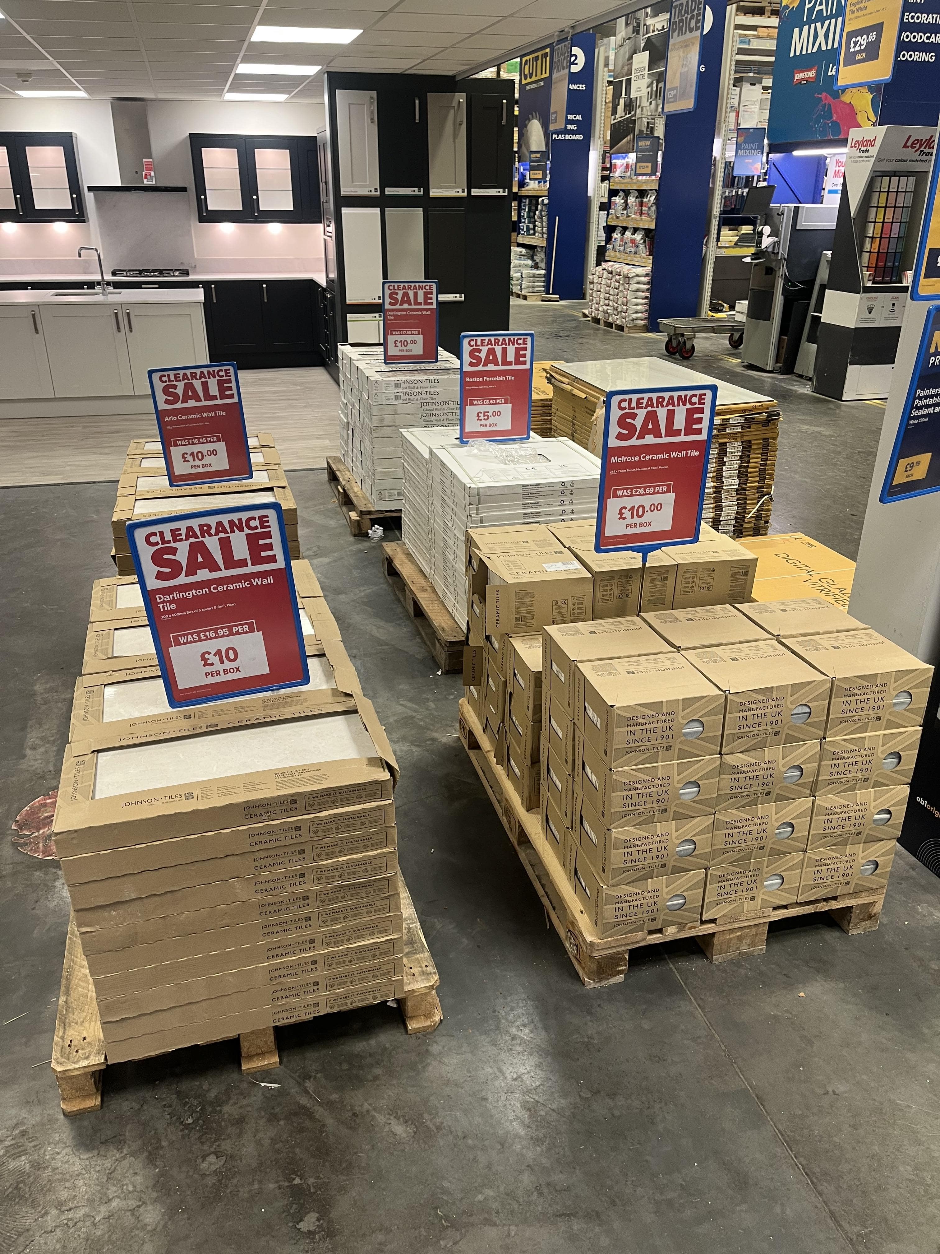 Stock clearance pallets in branch