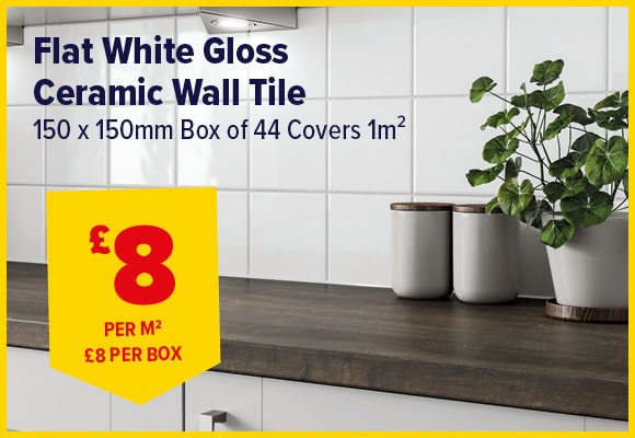 Flat Gloss White Ceramic Wall Tile 150 x 150mm