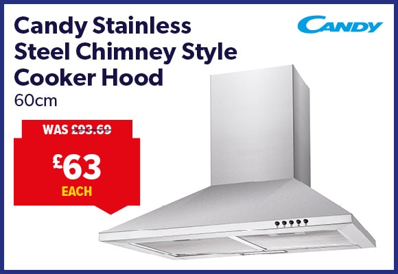 Candy 60cm Stainless Steel Chimney Style Cooker Hood